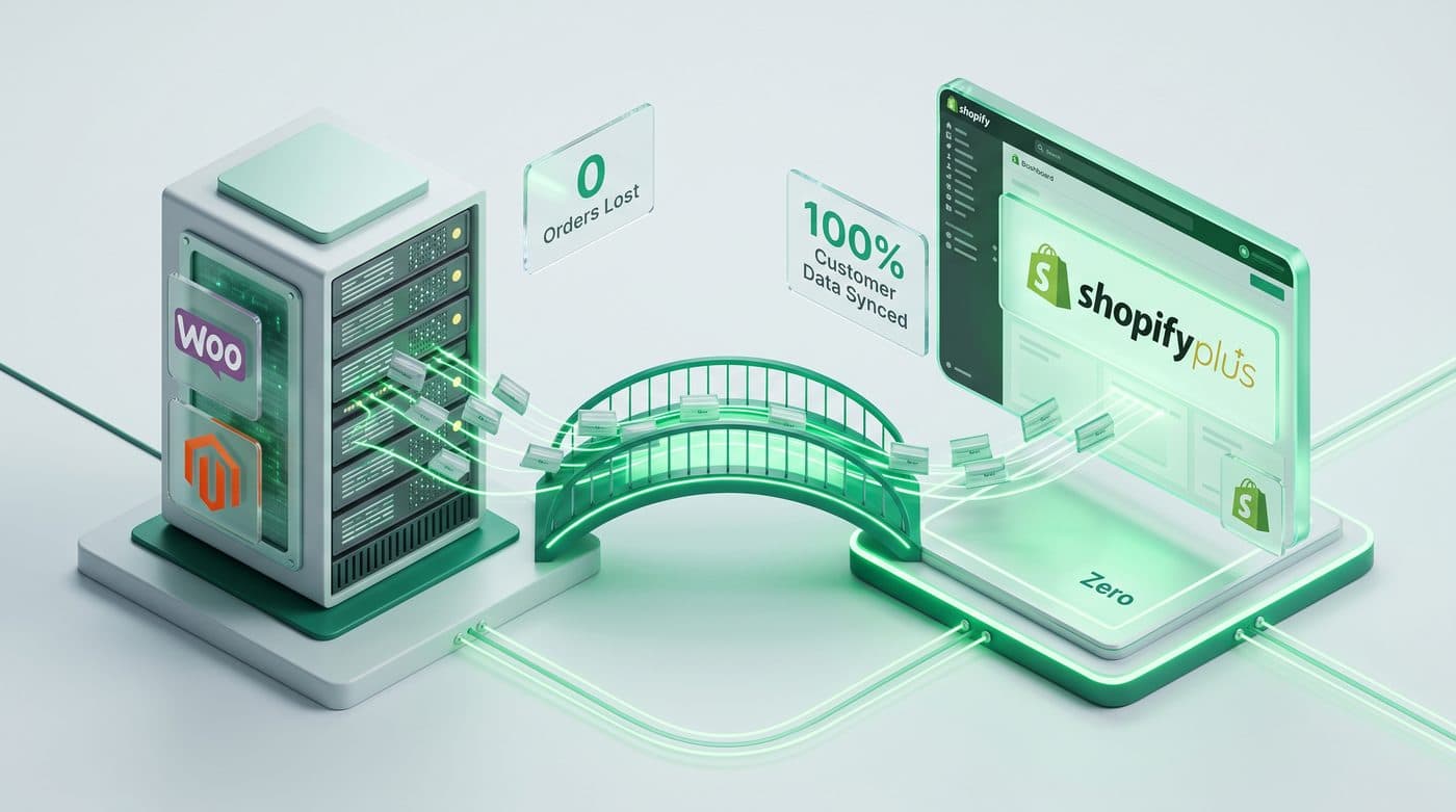 Legacy platform migrating to Shopify Plus with zero orders lost and 100% customer data synced